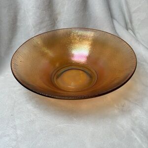 Vintage 1930s Jeannette Amber Carnival Glass Marigold Crackle Flared Bowl